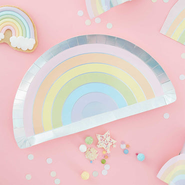 Pastel Party Rainbow Paper Plates 28cm x 16cm - Party Savers
