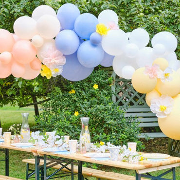 Hello Spring Pastel Balloon Arch with Paper Flowers