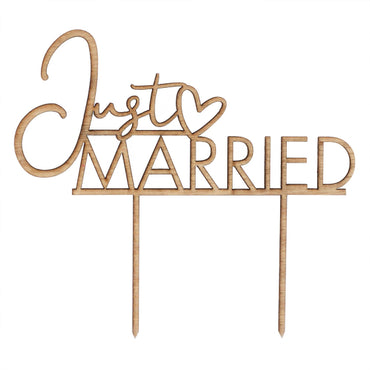 Sage Wedding Wooden Just Married Cake Topper 13.7cm x 15cm Each