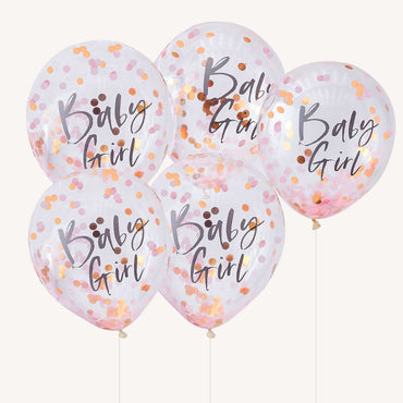 Twinkle Twinkle Confetti Balloons Baby Girl Pink 30cm 5pk