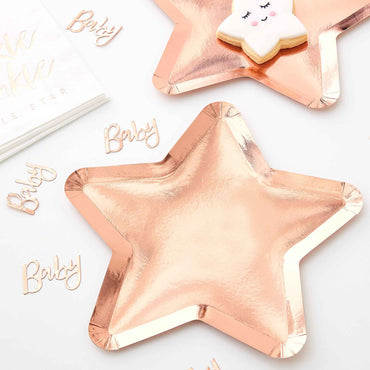 Twinkle Twinkle Paper Plates Star Shaped Rose Gold 23cm - Party Savers