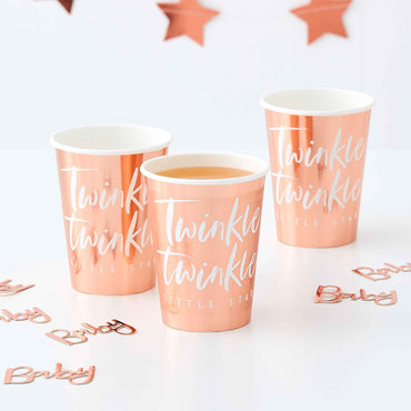 Twinkle Twinkle Paper Cups Rose Gold Foiled 9oz - Party Savers