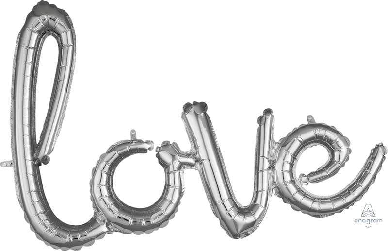 Phrase Script love Silver Foil Balloon 78cm x 53cm Each