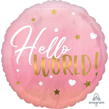 Pink Baby Girl Hello World Foil Balloon 45cm Each