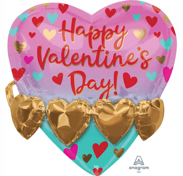 Happy Valentine's Day & Gold Heart Garland Supershape Foil Balloon 53cm Each
