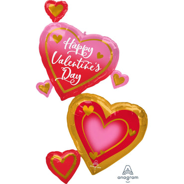 Happy Valentine's Day Pink, Gold & Red Supershape Foil Balloon 83cm x 147cm Each