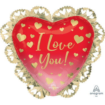 I Love You Ombre & Gold Hearts Intricates Supershape Foil Balloon 58cm x 53cm Each