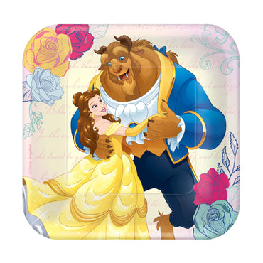 Beauty & The Beast Square Plates 17cm 8pk - Party Savers