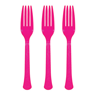 Bright Pink Plastic Fork 20pk - Party Savers