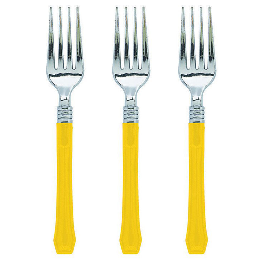 Yellow Premium Plastic Fork 20pk - Party Savers