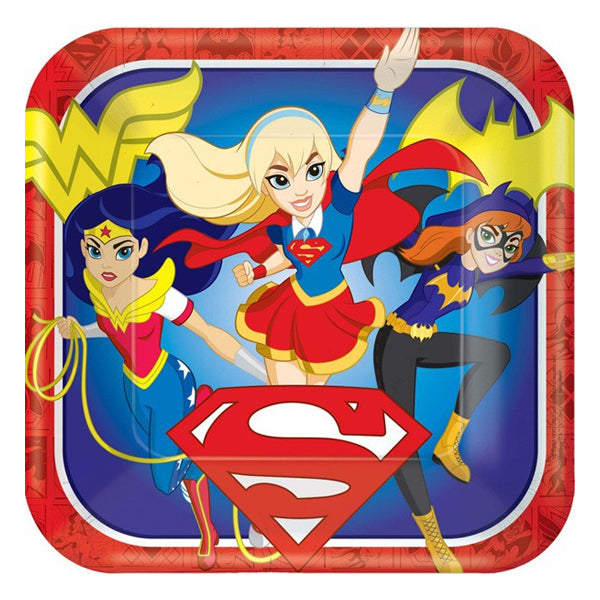 DC Super Hero Girls Square Plate 23cm 8pk - Party Savers