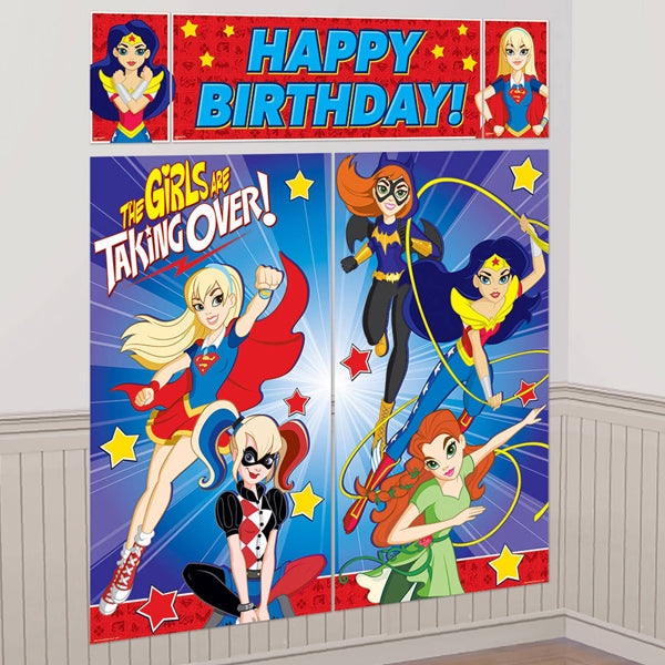 DC Super Hero Girls Plastic Scene Setter Wall Decorating Kit 5pk - Party Savers