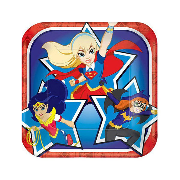 DC Super Hero Girls Square Lunch Plate 17cm 8pk - Party Savers