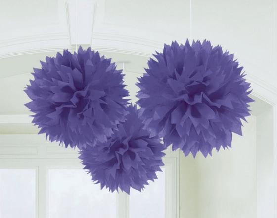 New Purple Fluffy Tissue Decorations 40cm 3Pk