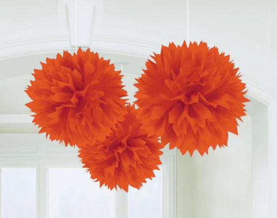 Orange Fluffy Tissue Decorations 40cm 3Pk
