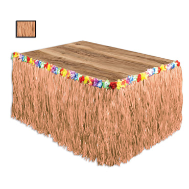 Natural Table Skirting with Floral Trim Artificial Grass 30in x 9ft. Each - Party Savers