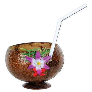 Flower & Straw Included Coconut Cup 296ml Each - Party Savers