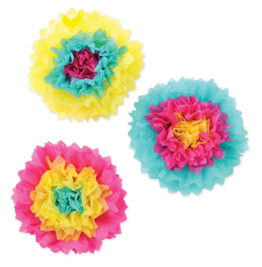Coloured Tissue Flowers 10in. 3Pk - Party Savers