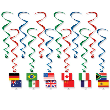 International Flag Whirls 17.5in-31in. 12pk - Party Savers