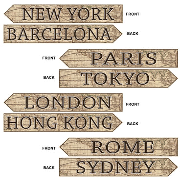 Around The World Street Sign Cutouts 3.75in x 23.75in. 4pk - Party Savers