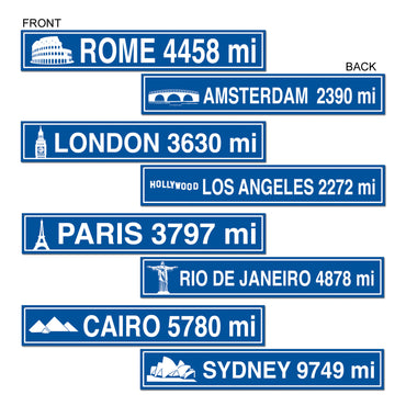 Travel Street Sign Cutouts 4in x 24in. 4pk - Party Savers