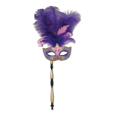 Mardi Gras Costume Mask with Stick - Party Savers