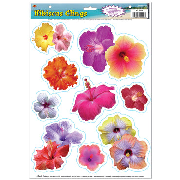 Hibiscus Clings 12in x 17in. 9Pk - Party Savers