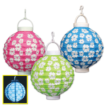 Light-Up Hibiscus Paper Lanterns 8in. 3Pk - Party Savers
