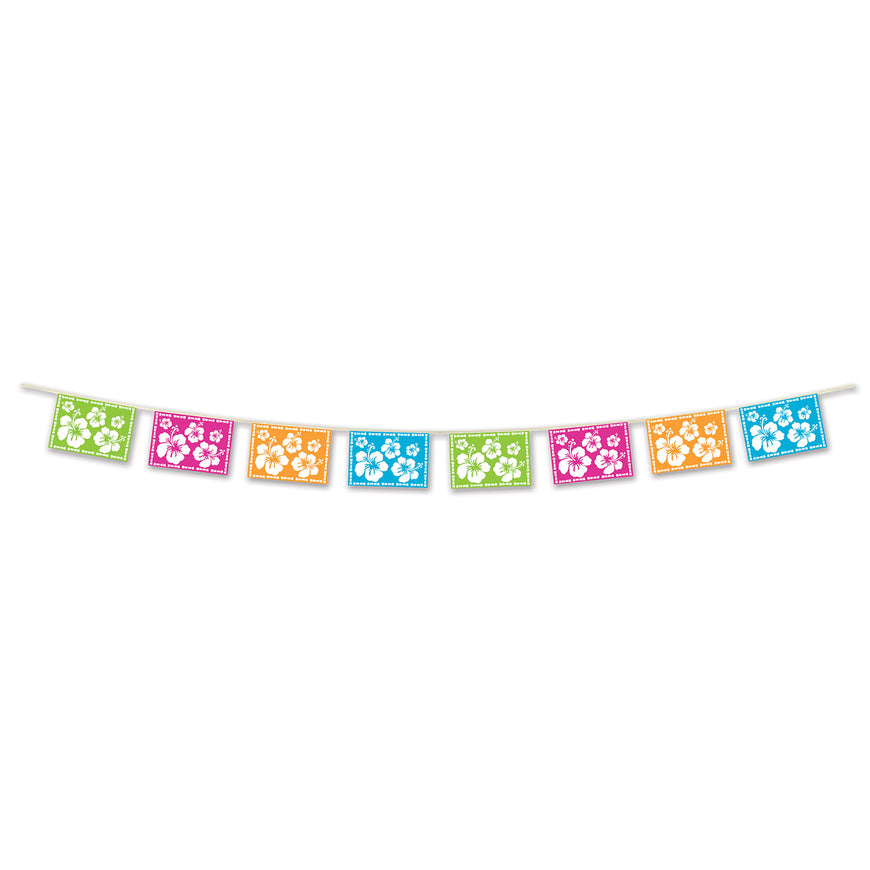 Luau Hibiscus Pennant Banner 8in x 12ft - Party Savers
