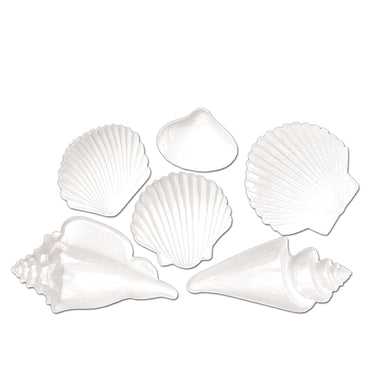 White Plastic Seashells 7.5in-15.75in. 6Pk - Party Savers