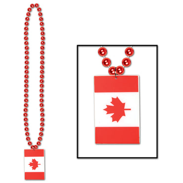 Beads with Printed Canadian Flag Medallion 36in. - Party Savers