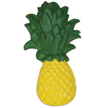 Yellow Plastic Pineapple  with Green Print 19in. Each - Party Savers