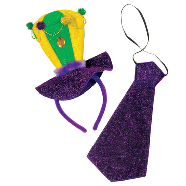 Mardi Gras Headband & Necktie Set  Each - Party Savers