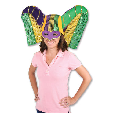 Masked Mardi Gras Hat with Sequined Drape Each - Party Savers
