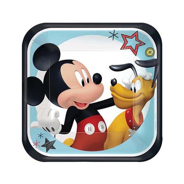 Mickey on the Go Square Plates 17cm 8pk - Party Savers