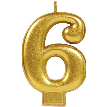 Number Candle 6 Metallic Gold - Party Savers