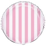 Pastel Pink Stripes Foil Balloon 45cm - Party Savers