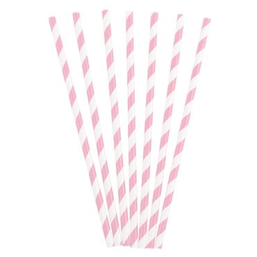 Pastel Pink Stripes Paper Straws 20pk - Party Savers