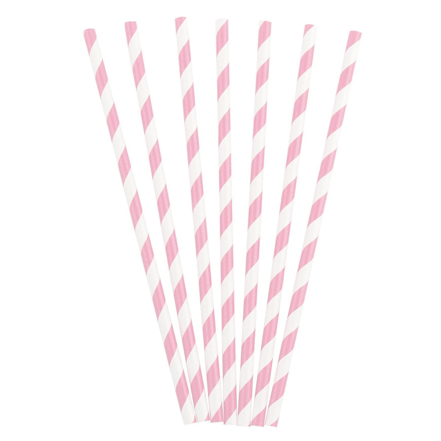 Pastel Pink Stripes Paper Straws 20pk - Party Savers