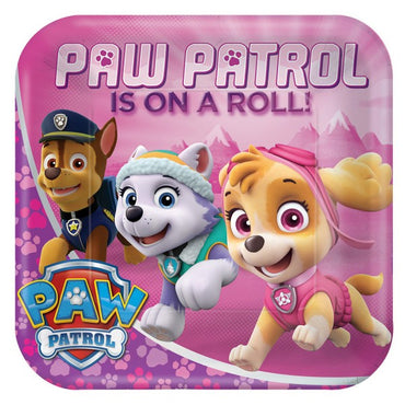 Paw Patrol Girl Square Plates 23cm 8pk - Party Savers