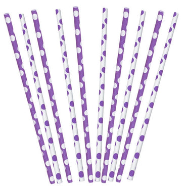 Purple Dotty Paper Straws 20pk - Party Savers