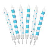 Teal Dots and Stripes Candles 12pk - Party Savers