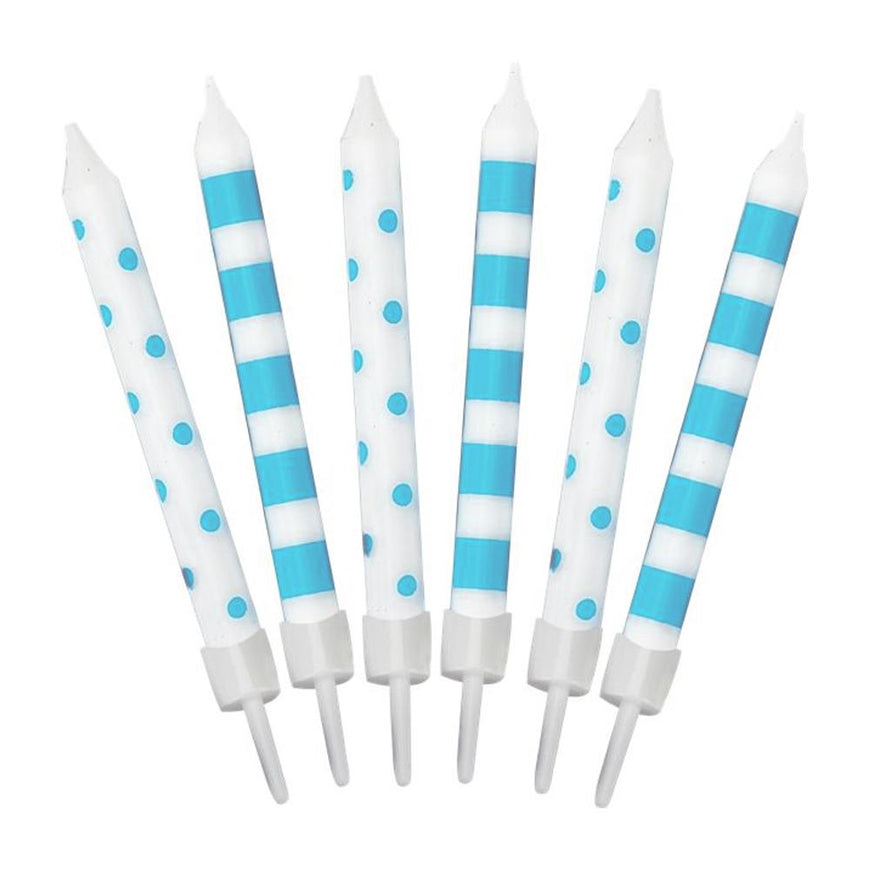 Teal Dots and Stripes Candles 12pk - Party Savers